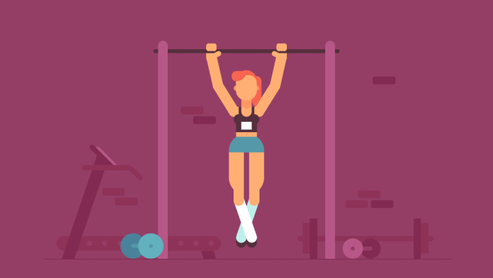 Illustration Of Female Bodybuilder Doing Pullups In The Gym