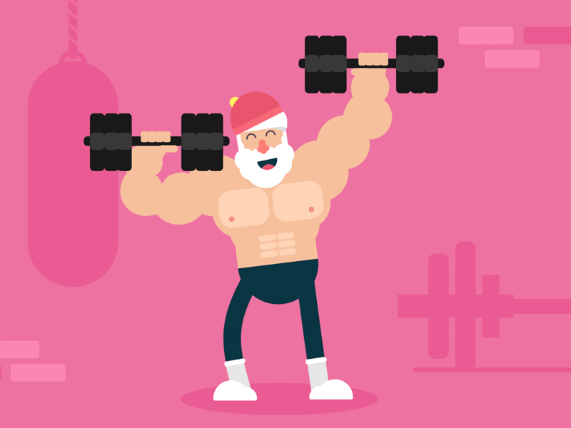Santa Illustration Lifting Gym Dumbbells Happily