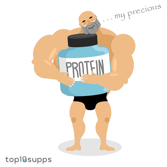 Older Bodybuilder Holding A Tub Of Whey Protein