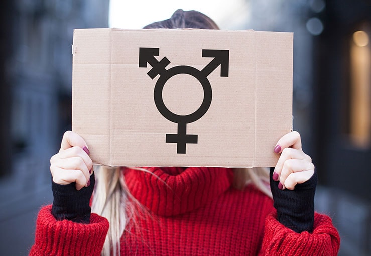 Girl In Red Sweater Holding Transgender Sign