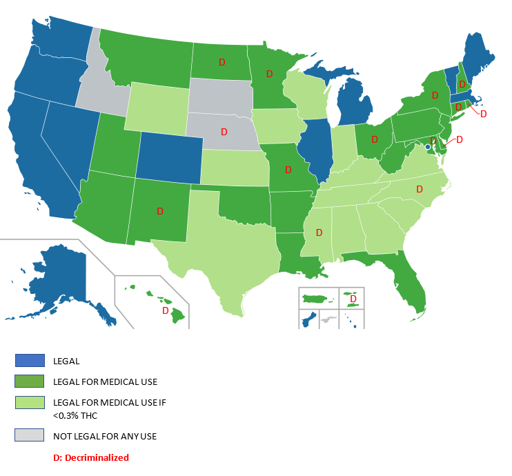 Map Of Where Cbd Oil Is Legal In The Usa